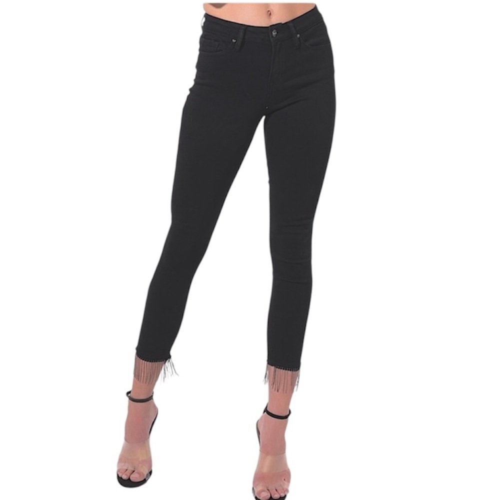 Holt Renfrew Vintage 90s Stretch Beads Hem High Waist Jeans Crop Festival Pant 8